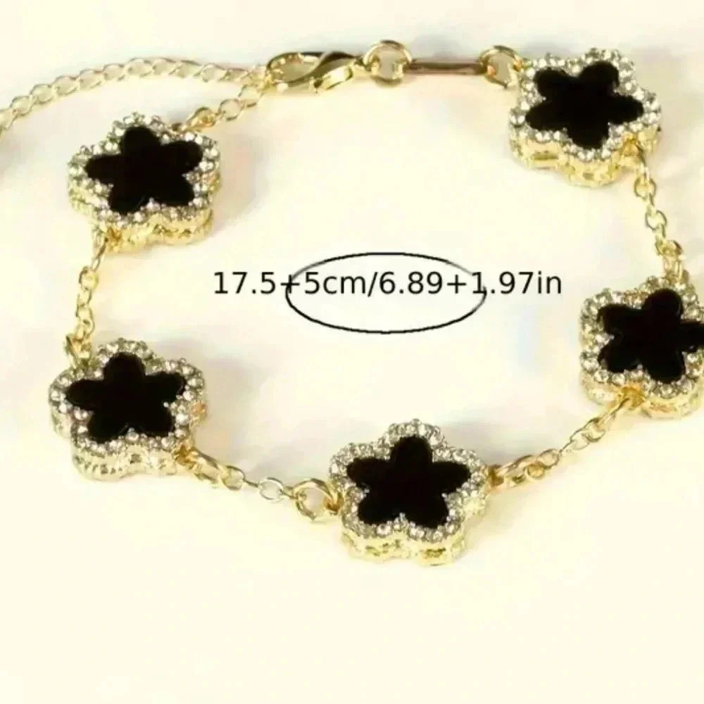 1 pcs black flower thin chain bracelet